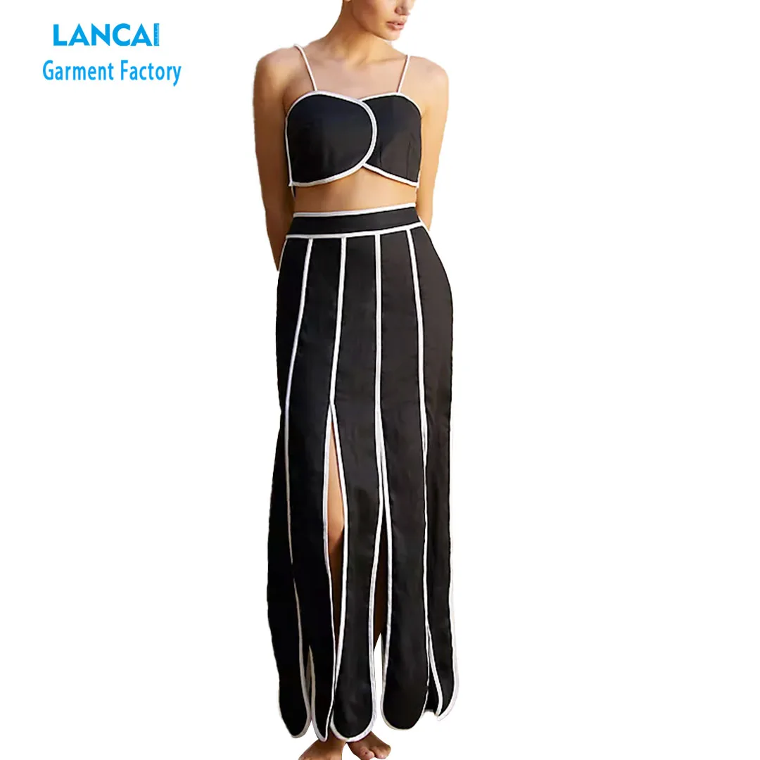 New Style Cotton Women Sets High Rise Relaxed Skirt And Vest Women Two Piece Set