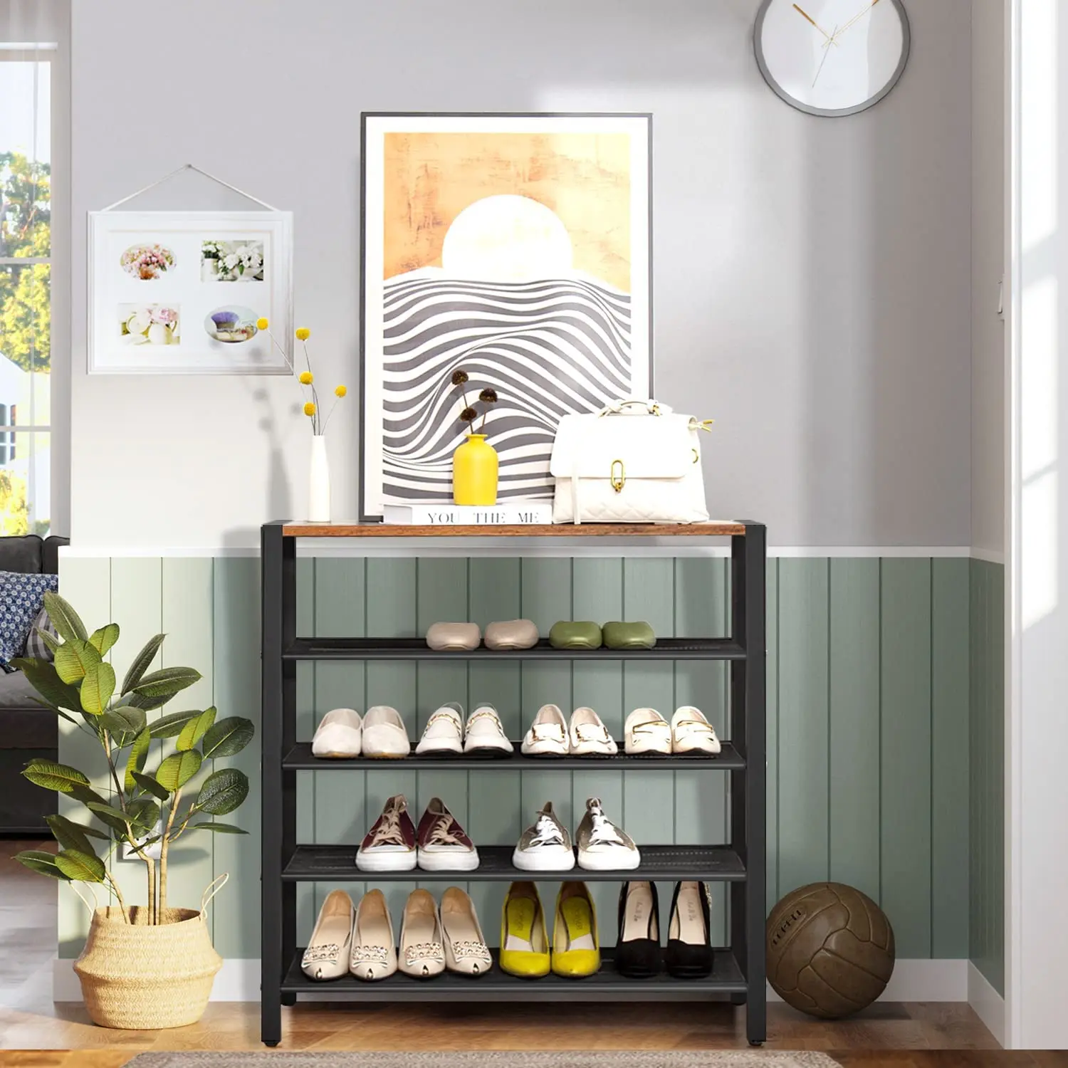 Industrial 5 tier shoe rack  shoe bench 16-20 pairs shoe rack entryway hallway closet stable metal frame