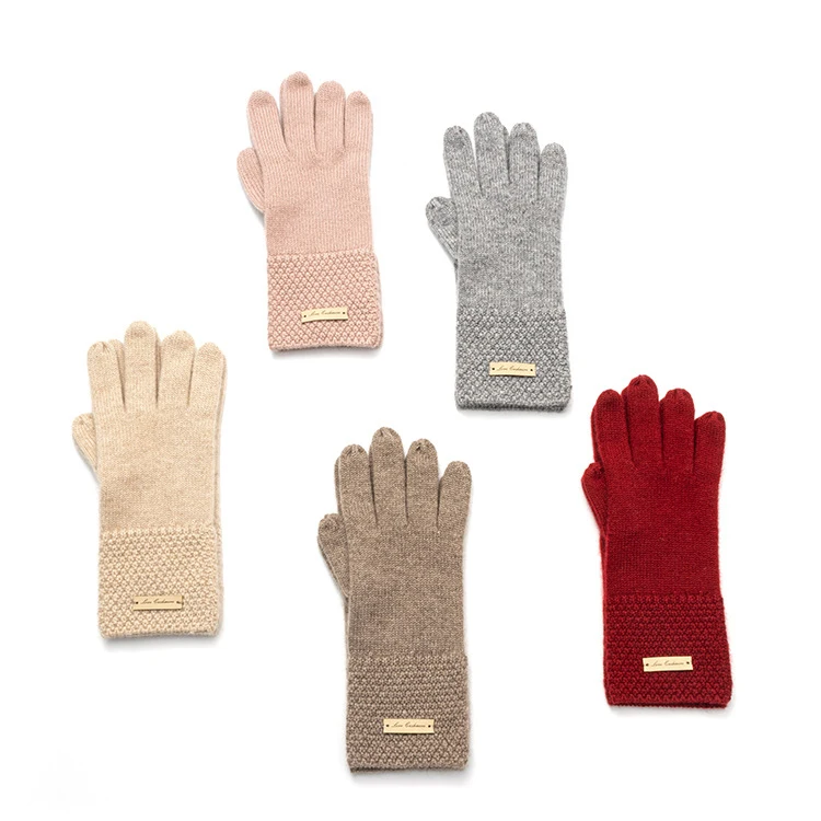 custom full finger ladies 100% pure cashmere winter gloves luxury fashion knit women warm cashmere gloves