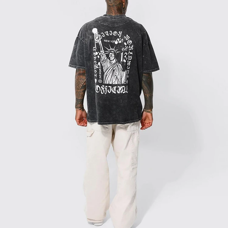 vintage oversized acid wash silk screen sublimation digital print on demand t shirt printing boxy fit blank tee shirts