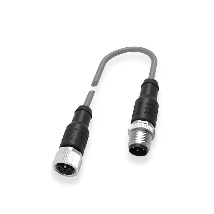M12 5Pin L-code female straight to male straight double end pre-cast PVC non-flexible cable grey sheath 64LD01-010