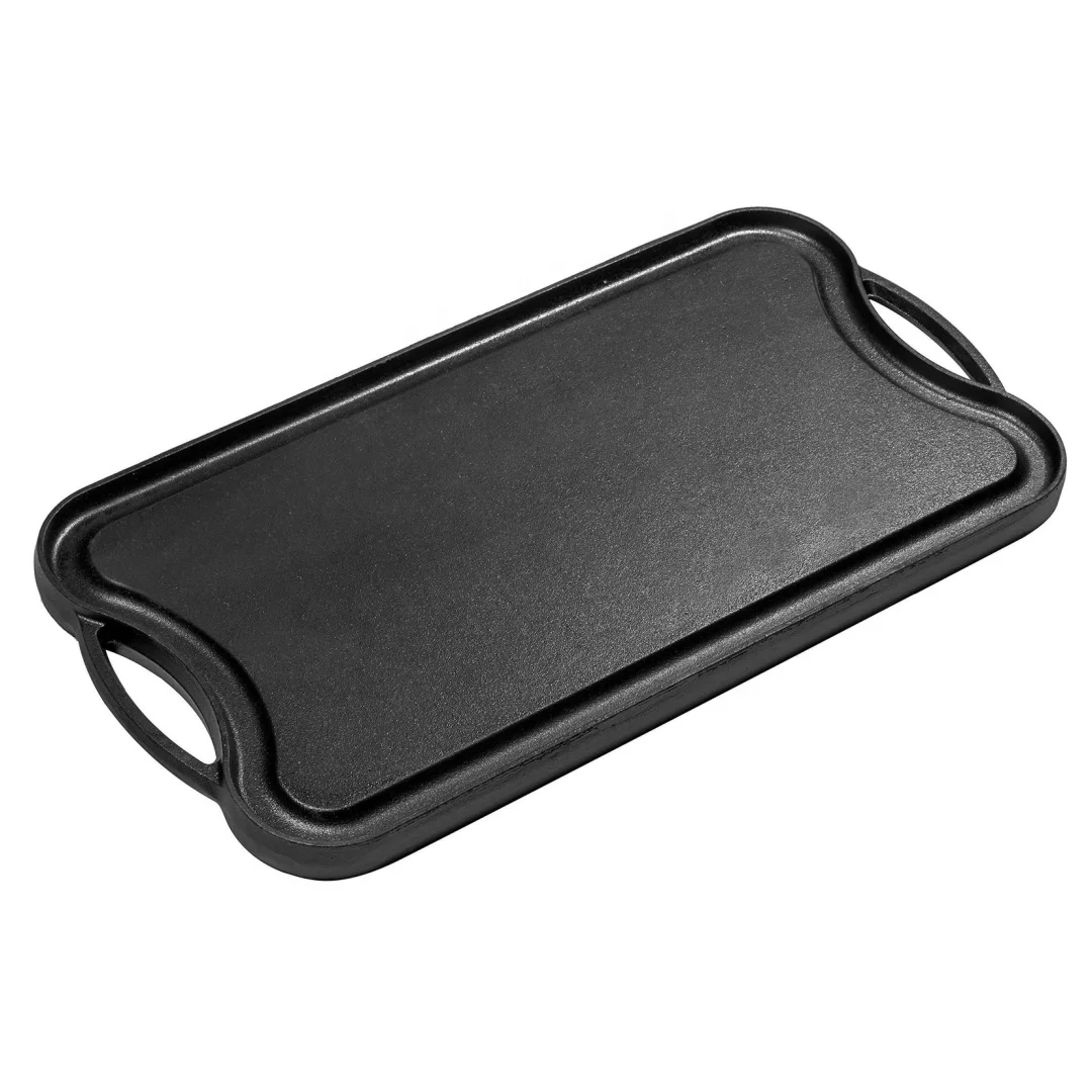rectangle pre seasoned cast iron rectangular double sided reversible bbq grill pan griddle plate and flat surface non stick