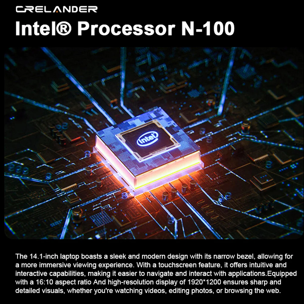 Crelander 14 дюймов планшетный ПК Intel Alder Lake N100 CPU сенсорный экран 16 ГБ DDR5 с HD камерой 2 в 1 ноутбук компьютер