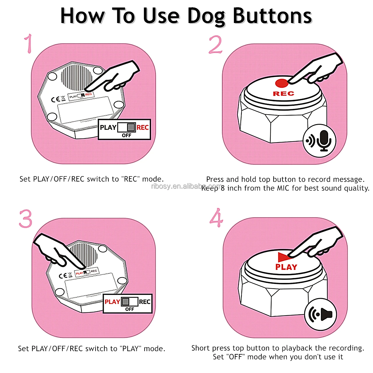Promotional Gift Wholesale price recordable sound buttons DIY favorite button for dog training ( box of 4 buttons )