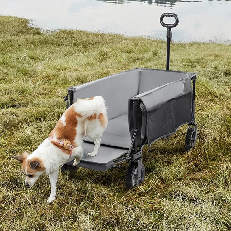 300 lb foldable utility car with tailgate with adjustable handle 200 L capacity portable cart Outdoor camping shopping cart