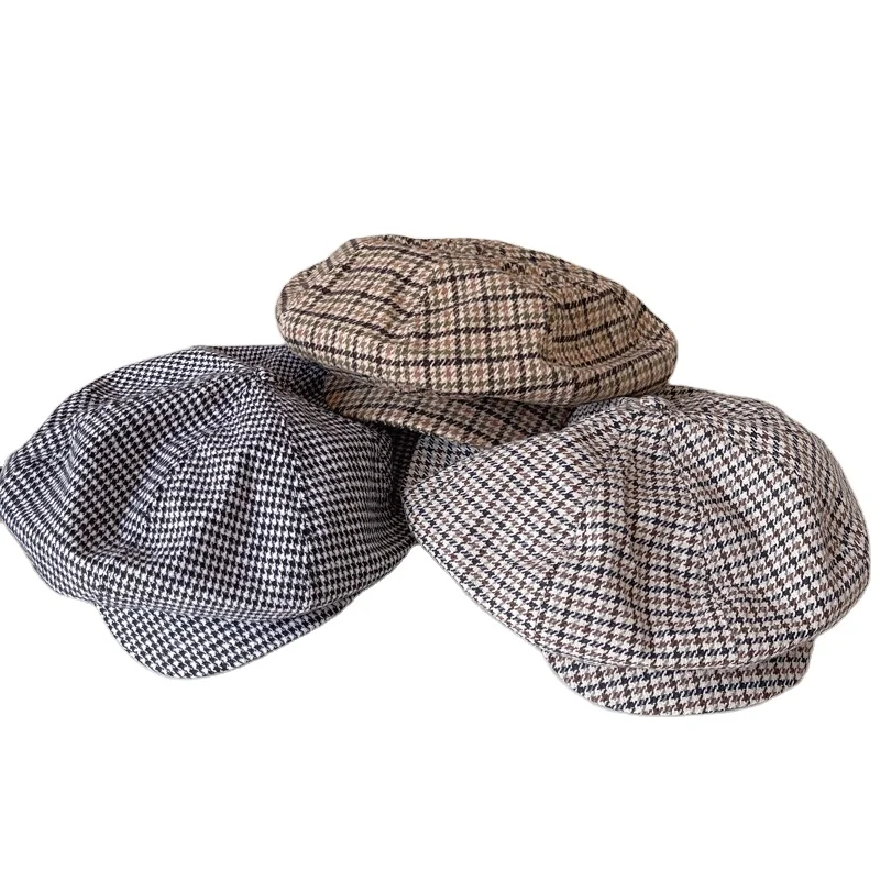 Women Houndsooth Tartan Plaid Gentleman Baker Boy Newsboy Cabbie Jeff Cap Ivy Hat