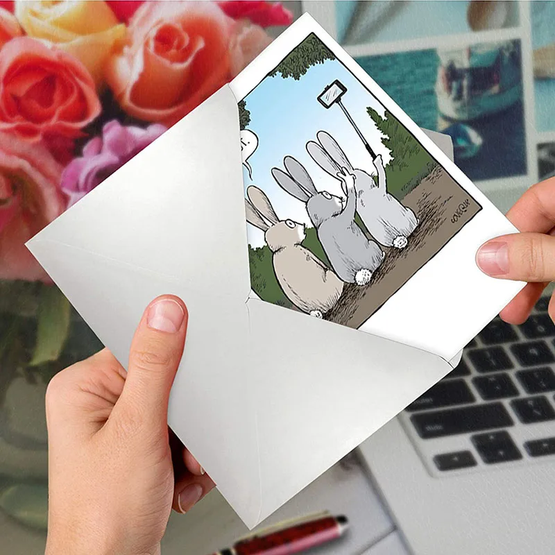 
Funny Happy Birthday Greeting Card with Envelope Rabbit Cartoon Celebration and Congrats Note Card Humorous Animal 