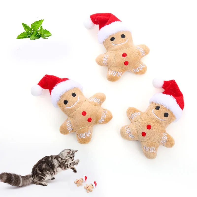 Lovely Gingerbread Man Plush Cat Toy Catnip Christmas Toys for Cats