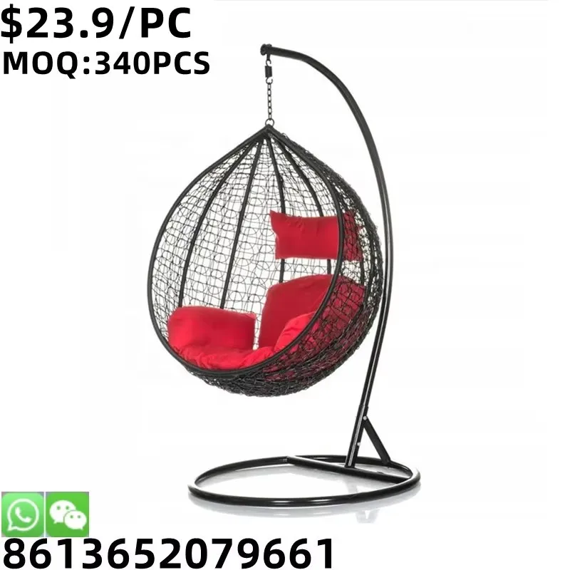 TSF Outdoor Garden Hanging Egg Shaped Wicker Rattan Egg Swing Chair With Metal Stand