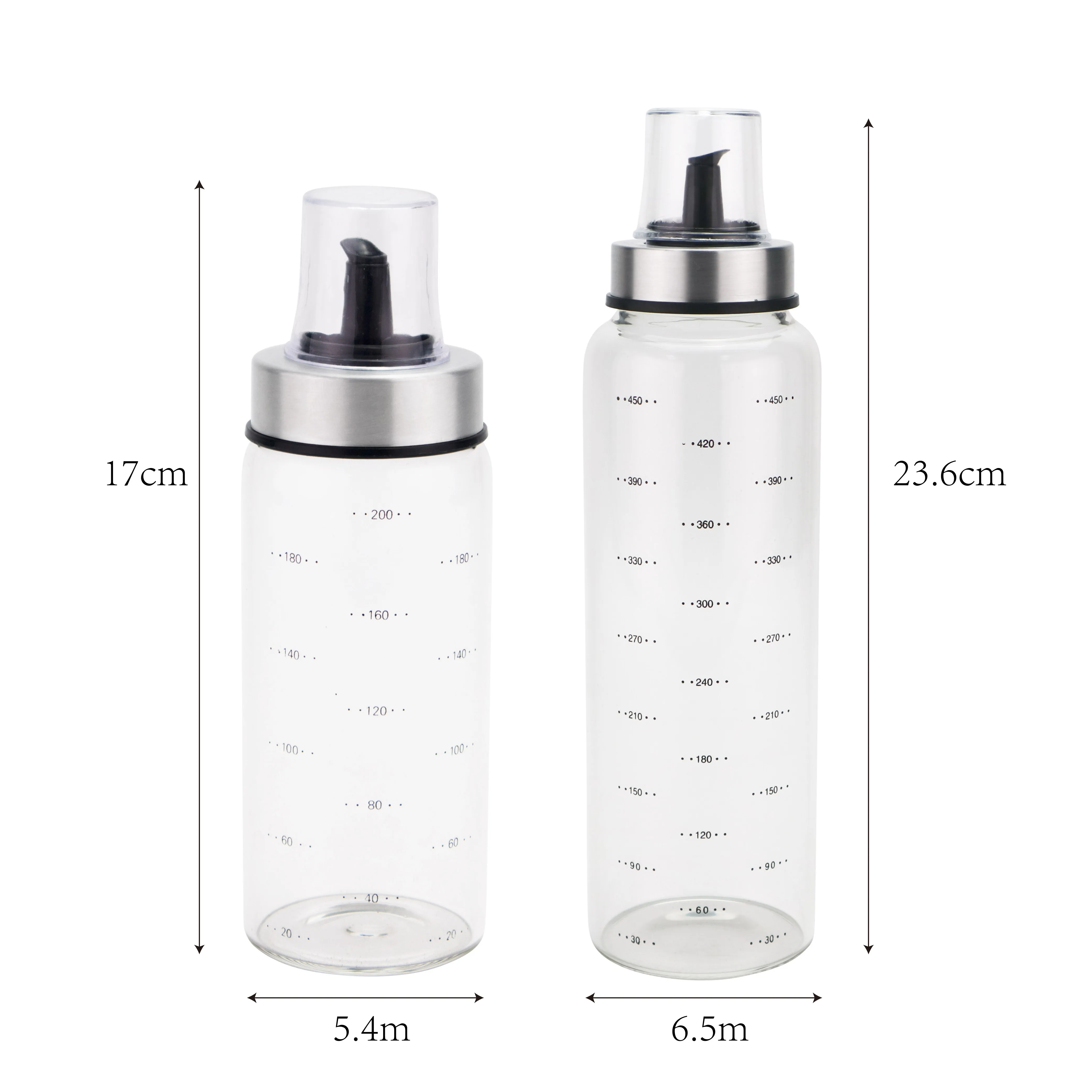 200ml 450ml de aceite de oliva clear Borosilicate glass measure olive oil and vinegar dispenser bottle set for kitchen use