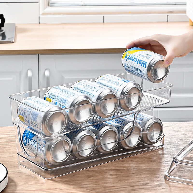 Soda Can Canned Food Bin Stackable Dispenser with Lid for Refrigerator Pantry Freezer Holds 10 Cans Clear Design