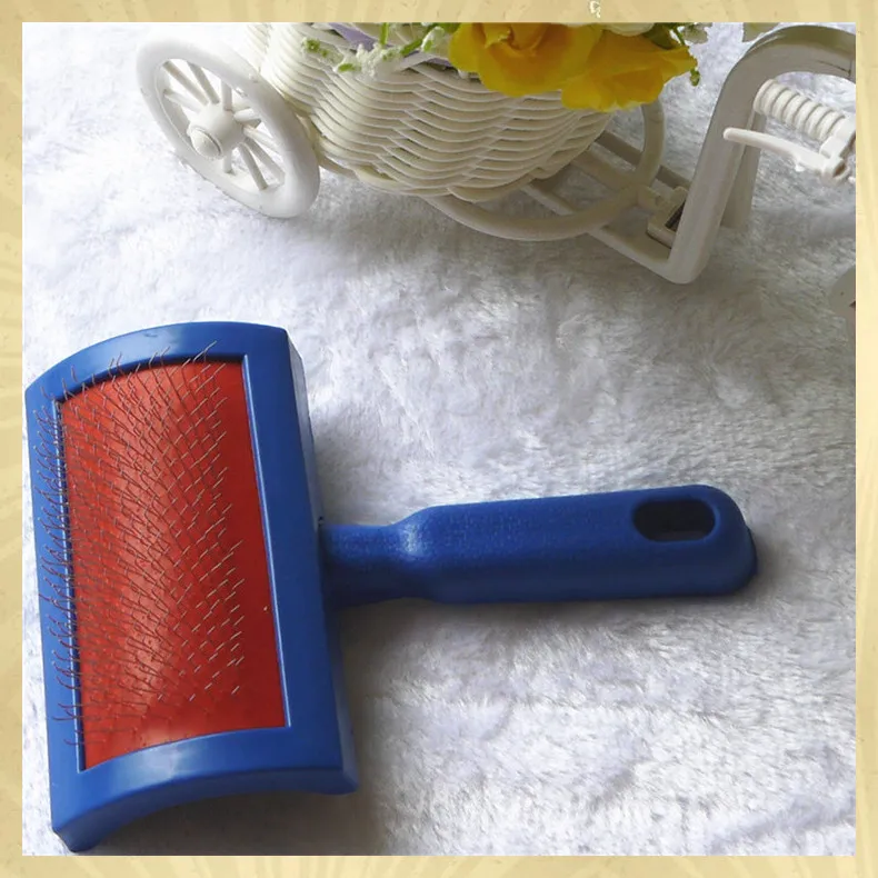 Simple Plastic Handle Pet Dog Cat Animal Puppy Poodle Long Hair Fur Cleaning Grooming Slicker Brush
