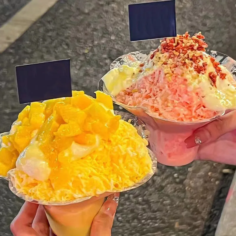 Summer Hot Selling Shaved Ice Slushy Bowl PET Transparent Ice Cream Dessert Snow Cone Shave Ice Flower Cup With Lids