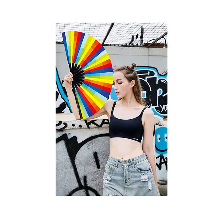 
Rainbow Hand Held Folding Fan Vintage Style Rainbow Fans For Birthday Graduation Holiday Decoration 