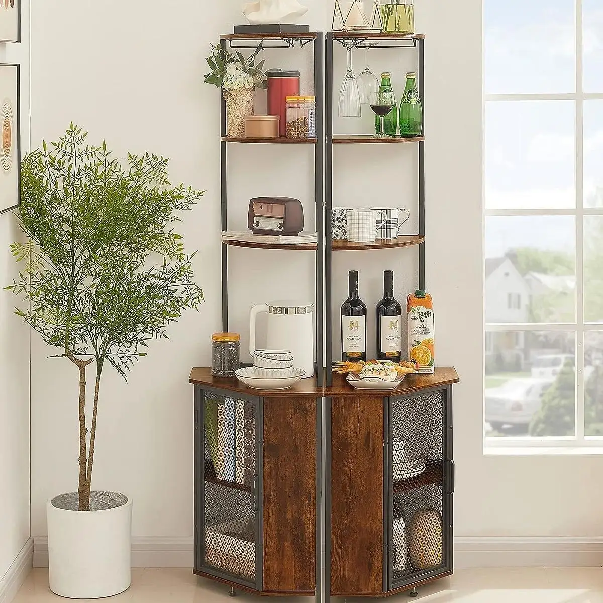 Corner Shelf 63 Inch Tall Storage Cabinet 5-Tier Bookshelf Display Shelves Rack for Living Room Kitchen Balcony Small Space