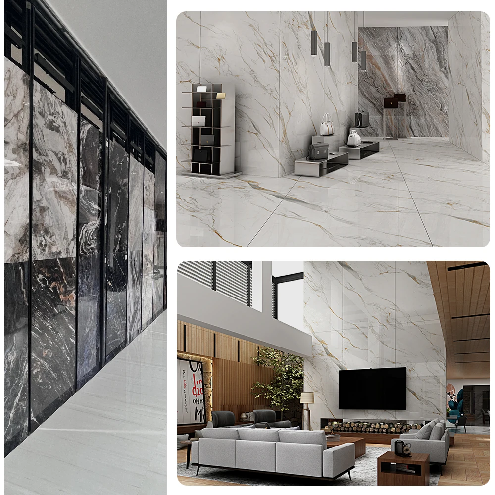 High Glossy Porcelain Tile Marble Look Sintered Stone Slab Countertop 1600*3200MM Format Big Size Slab Sintered Stone