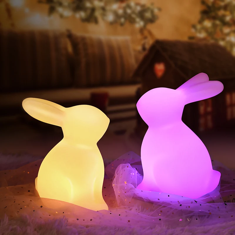 Modern Color Changing Decorative Cute Cartoon Acrylic Huggable Rabbit Study LED USB Nigh Light Table Lamp With Remote Ce Control
