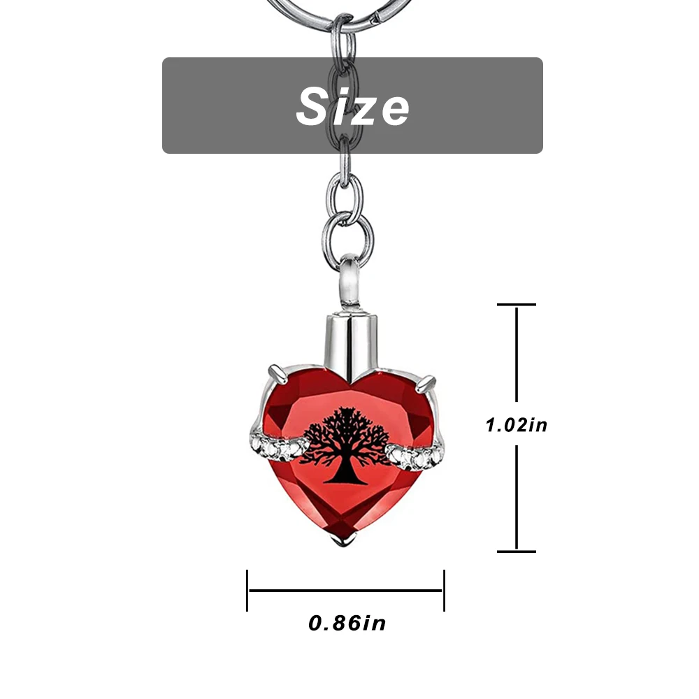 Customize Engraving Heart with Birthstone Tree Pattern Pendant Memorial Jewelry KeyChain Cremation Urn for Ashes Keepsake Gift