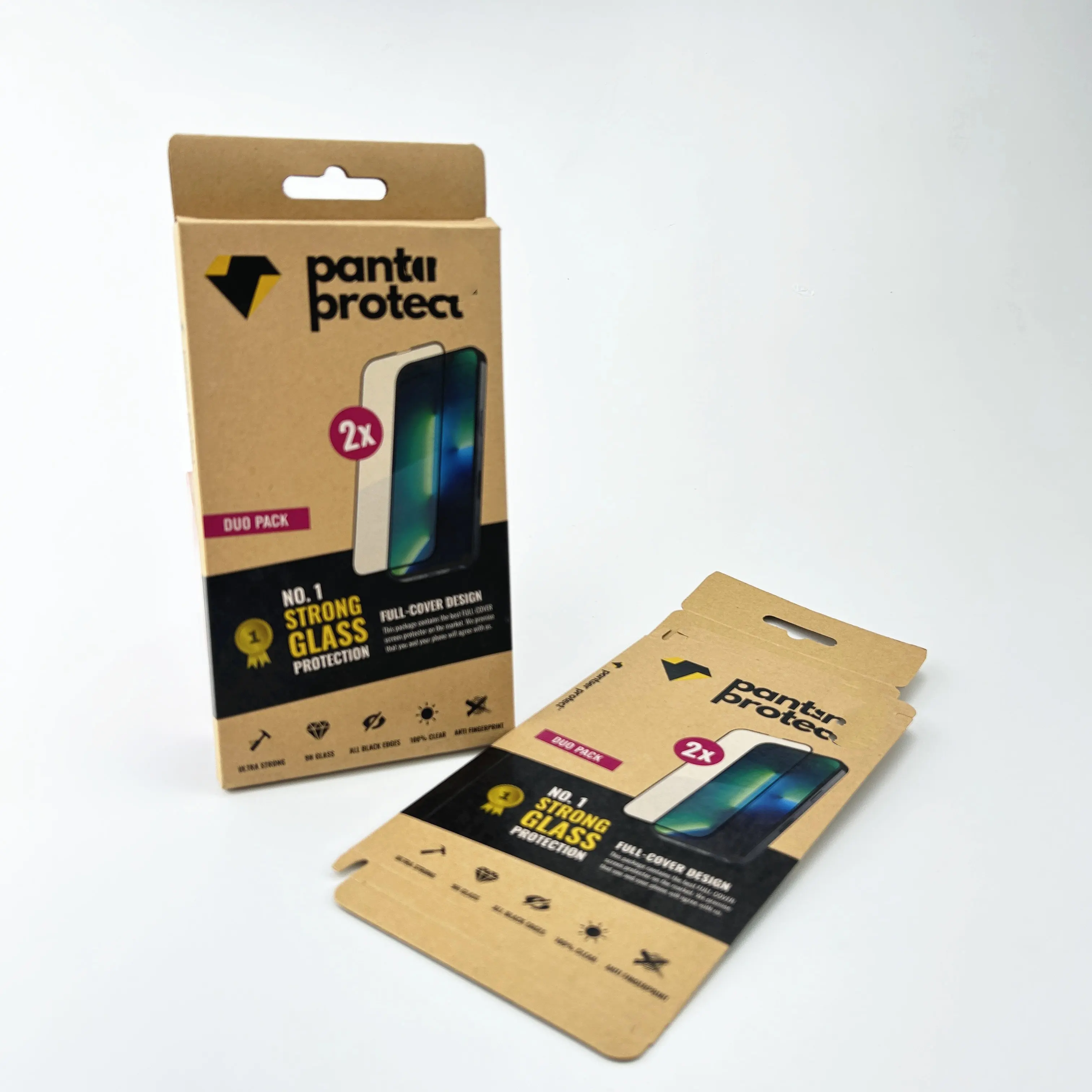 Eco-friendly materials brown kraft paper boxes for 2 pack screen protector packaging with spot UV