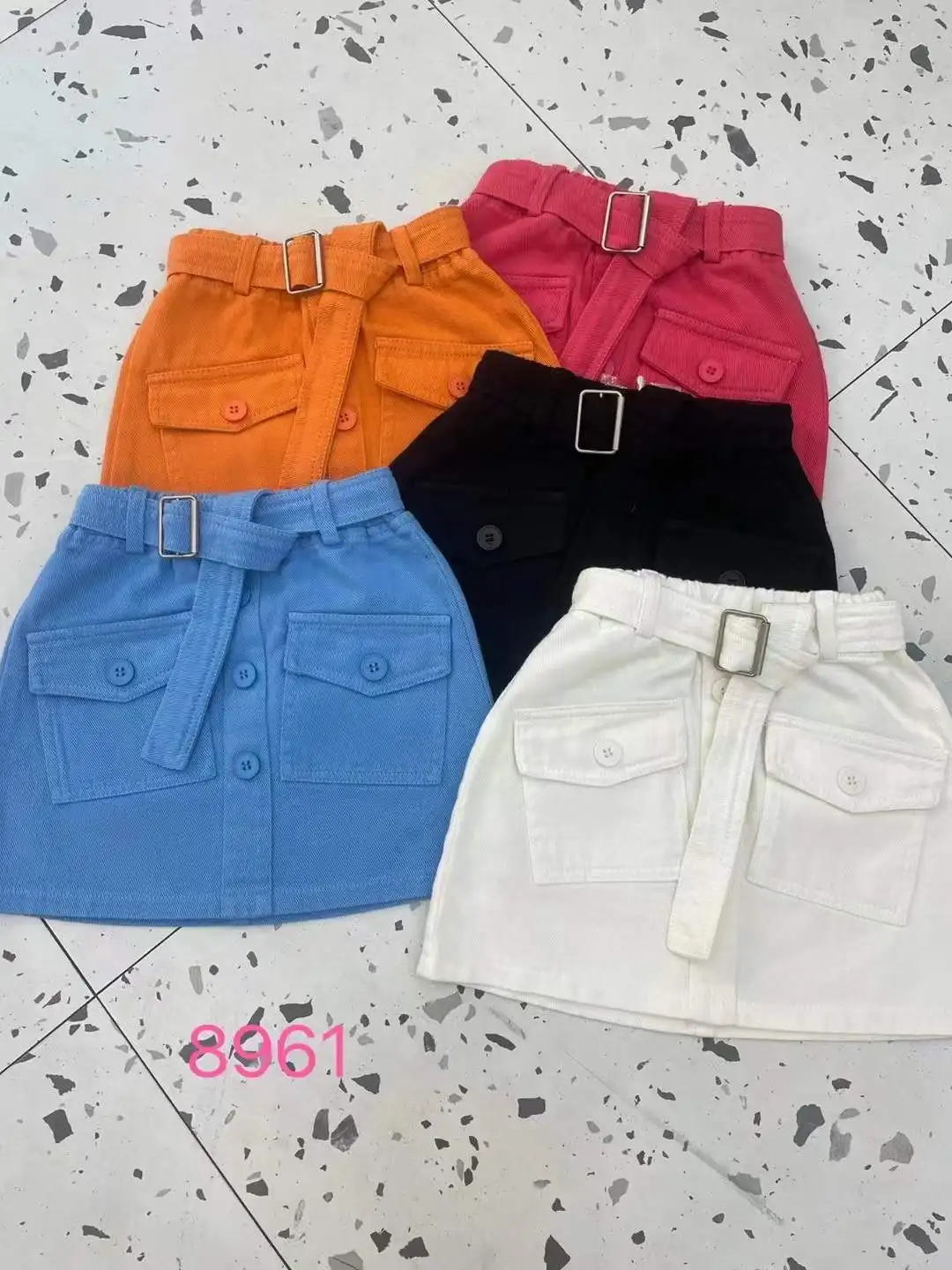 girls short skirts with pockets kids solid color cotton skirt