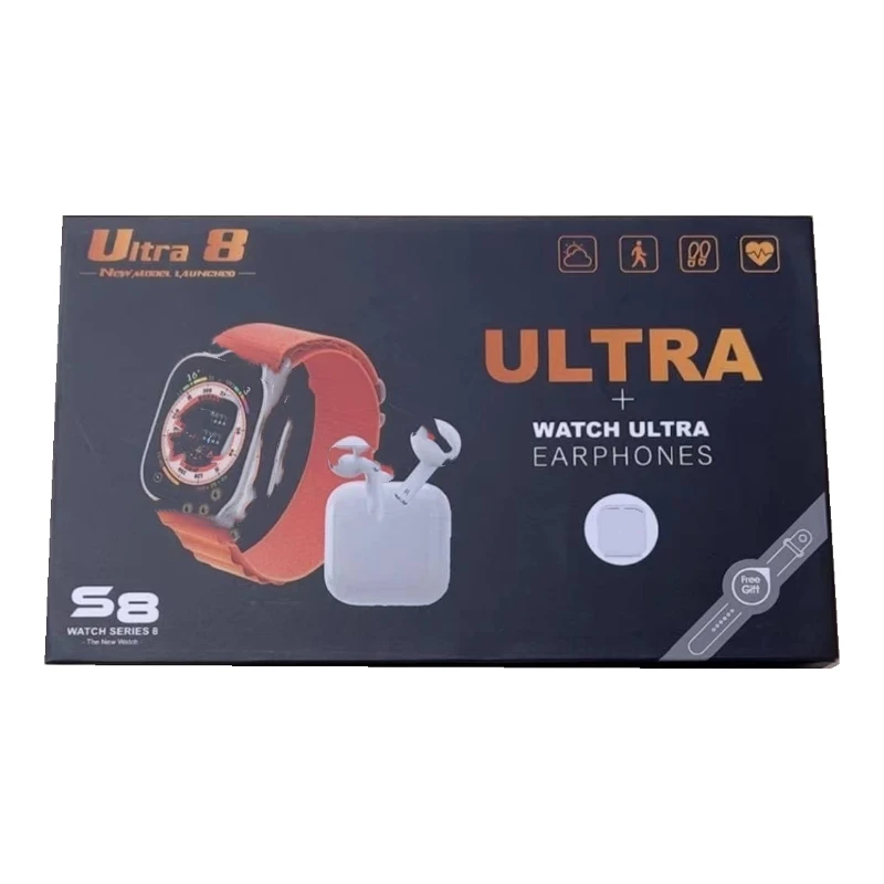 S8 Ultra Smart Watch Series 8 Phone Call Reloj Inteligente Waterproof Smartwatch Ultra8 with Headphones Headsets Earbuds 2 in 1