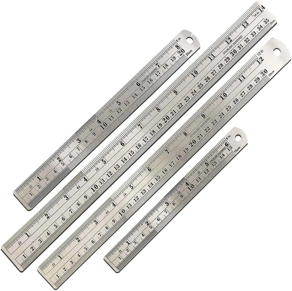 LULAND Steel Rulers, 4 Pieces (6, 8, 12, 14 inch) Metal Stainless Steel Ruler
