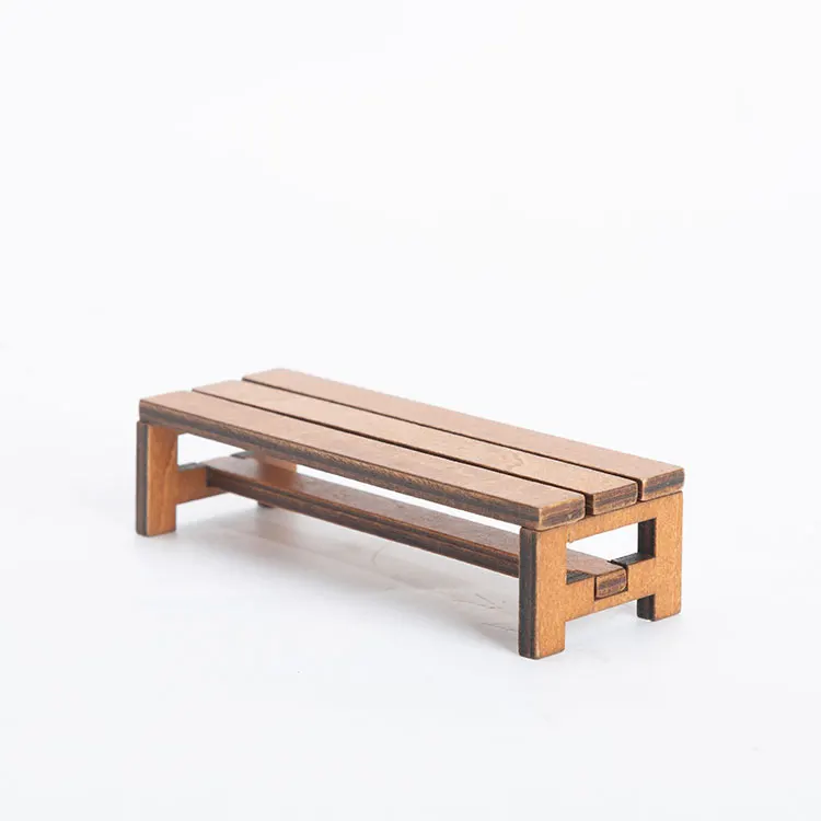 1:12 Doll House Accessories Wooden Mini Bench Outdoor Chair Bench Model Life Scene Creative Ornaments