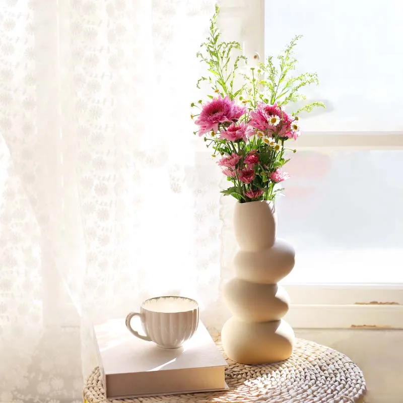 Creative Irregular Shape Non Waterproof Modern Nordic White Ceramic Flower Vase for Home Decor Living Room