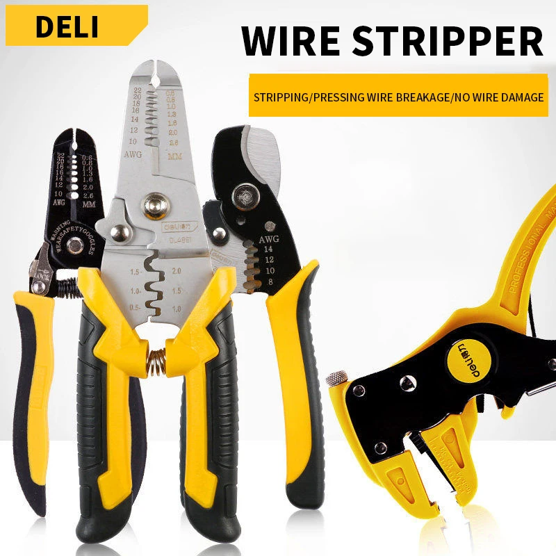 Special tools for electricians: multifunctional pliers, wiring pliers, universal wire and cable scissors, wire pressing pliers.