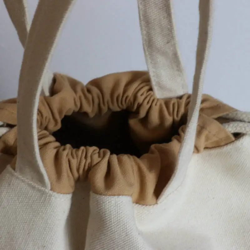 New Style INS Fashionable Simple Cotton Bento Lunch Bag Drawstring Bucket Canvas Tote Bags with Custom Printed Logo