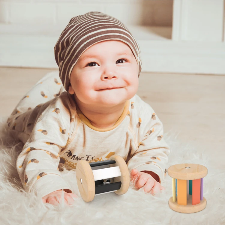 Montessori Ball Cylinder Rolling Drum  Bell With Wooden Handle Baby Musical Toys Intellectual Development Educational Toys
