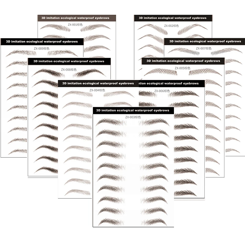 10 Pairs /Piece 3D Ecological Waterproof Eye Brow Sticker Cosmetic Disposable Natural Brown Eyebrow Tattoo Stickers Long Lasting