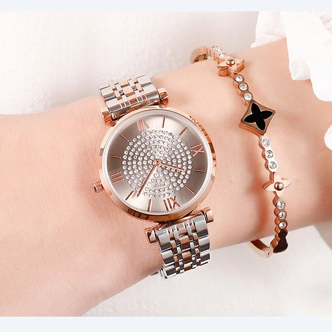 
Fashion ladies watches stainless steel band wristwatch customer logo OEM brand unique women watches hour water proof watch 