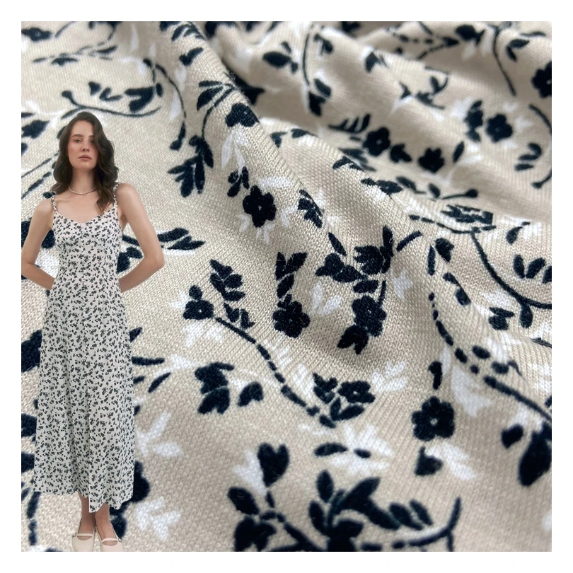 Free sample 95% viscose 5% spandex knitted custom 180GSM small floral printed rayon single jersey fabric for girls dress