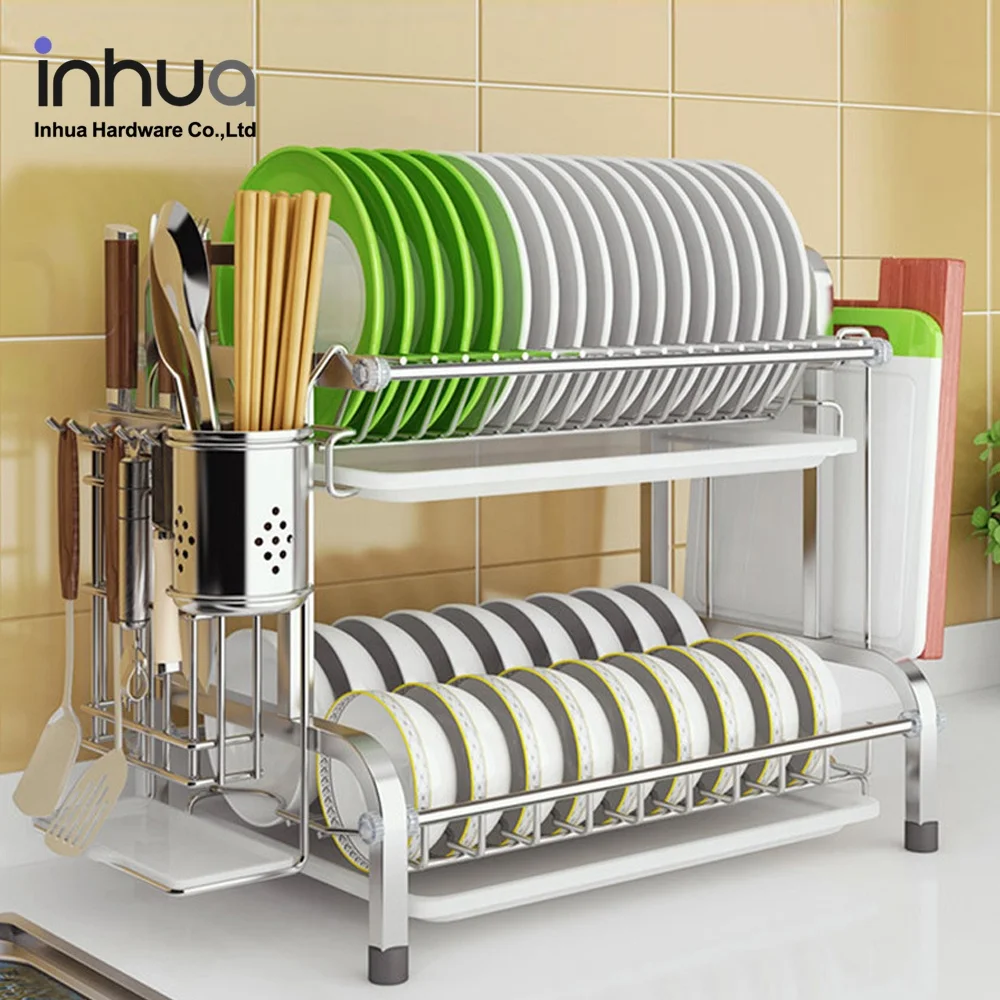 
 Прямая поставка с завода, двухслойная сушилка для посуды, сушилка для посуды из нержавеющей стали, сушилка для хранения посуды  