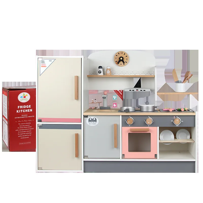 Educational Toys Simulation Refrigerator Kitchen Pretend Toy 2022 Hot Sale High Quality Wooden for Kids 64*28*20cm 