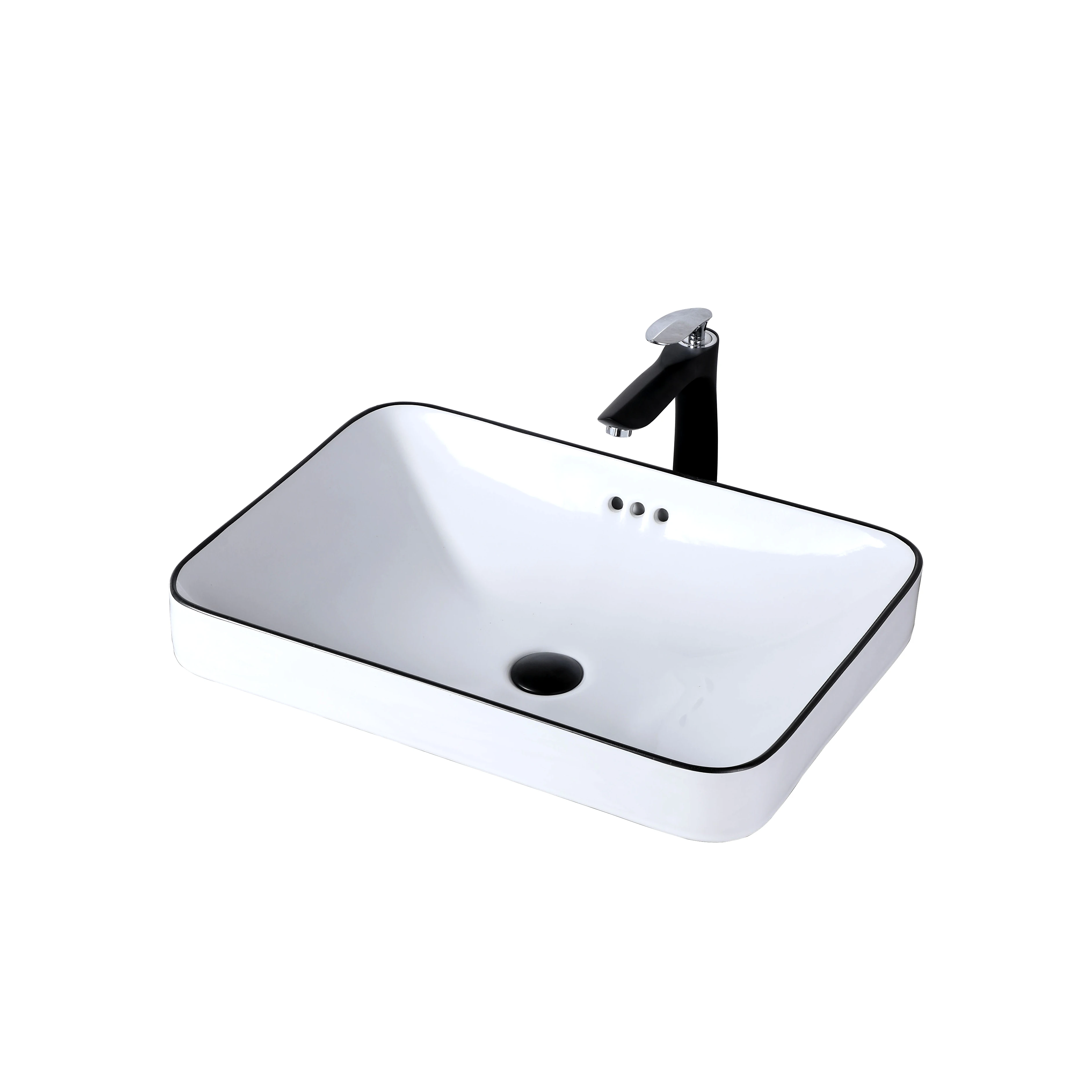 Simple style bathroom sanitary ware glossy white and black edge decal bathroom countertop sinks ceramic art basin