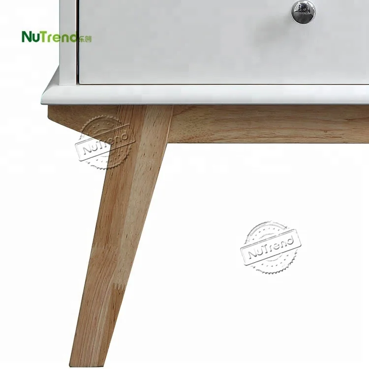 Nordic Narrow White Modern Wood Living Room Sofa Side End Table with 2 Drawers Mid Century Retro Bedroom Night Stand Table