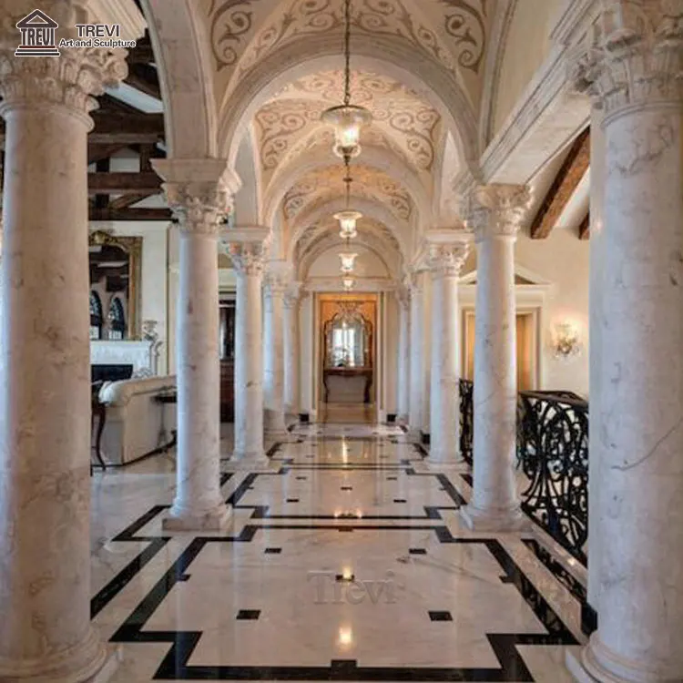 Decorative Corinthian White Marble Natural Stone Capital Mold Roman Column for Building