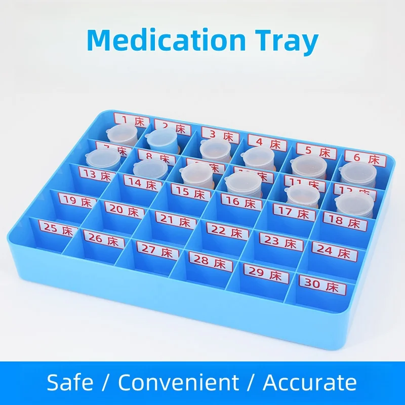 ABS Hospital Medical Cart Medicine Dispensers Patients Pill Case Dispenser 30 Grids Medication Trays Organizer Medicine Box