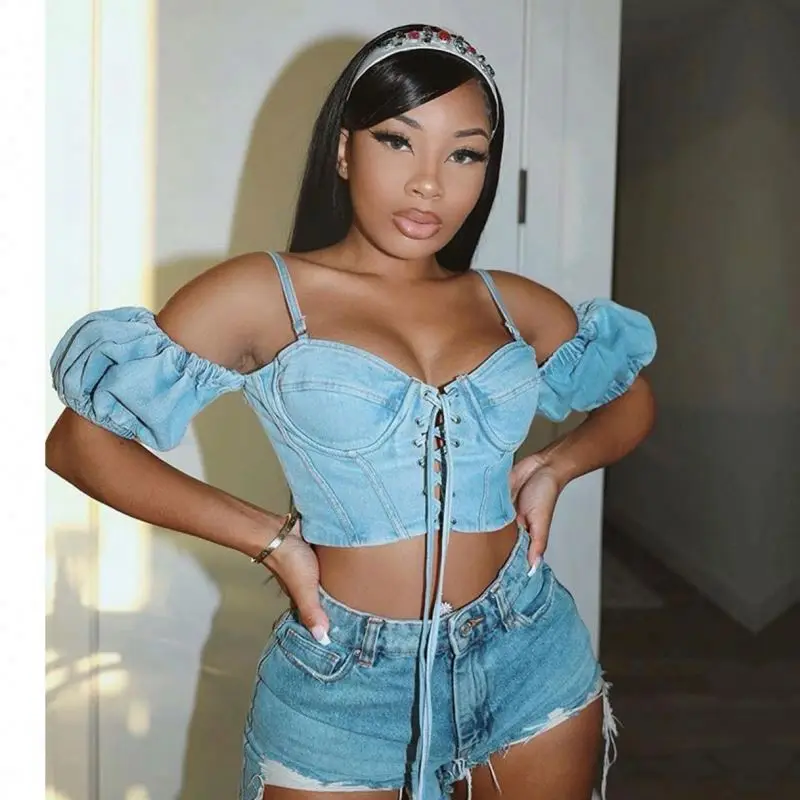 
В наличии Kuaihai женские укороченные топы с пышными рукавами футболки топы блузки летние джинсы укороченные топы 