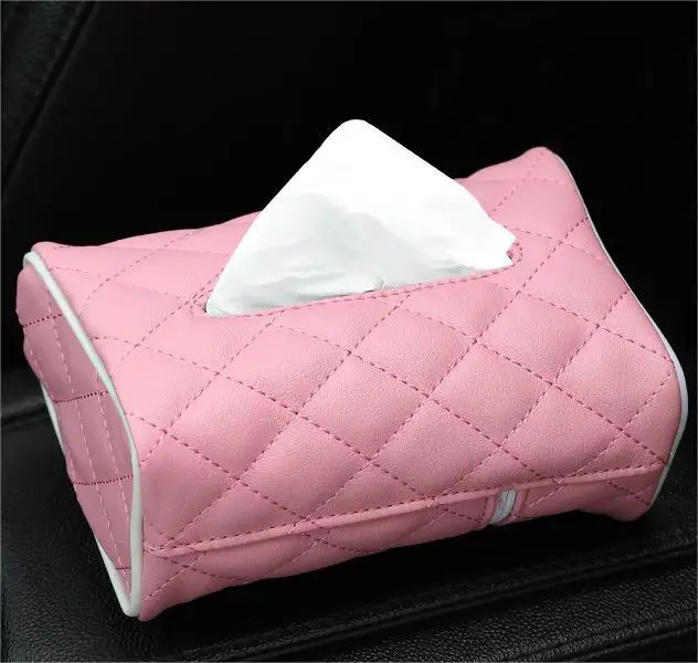 PU Leather Diamond Pattern Tissue Holder Leather Backseat Car Tissue Holder Napkin Box in Car
