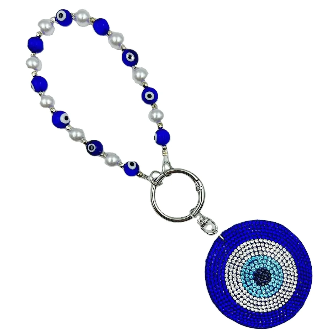 Fashion Lucky Crystal Blue Eye Keychain Evil Eye Water Diamond Phone Chain Imitation Pearl Phone Pendant Bracelet Jewelry