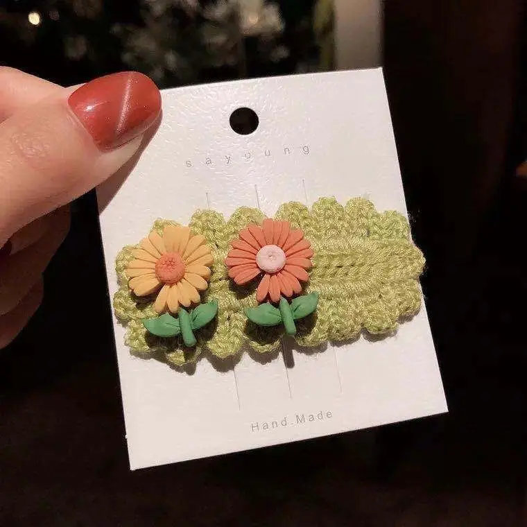 Fashion hair decoration cute handmade crochet hair clip with daisy flower baby hair pins for little girls kids