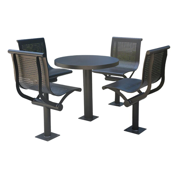 Outdoor commercial perforated metal picnic table with chair set garden furniture steel beer table outside patio coffee table