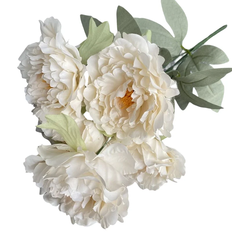 Homer Decor 5 Heads High Simulation Artificial Real Touch Flowers Autumn Purple Peonies Bouquets With Leaves