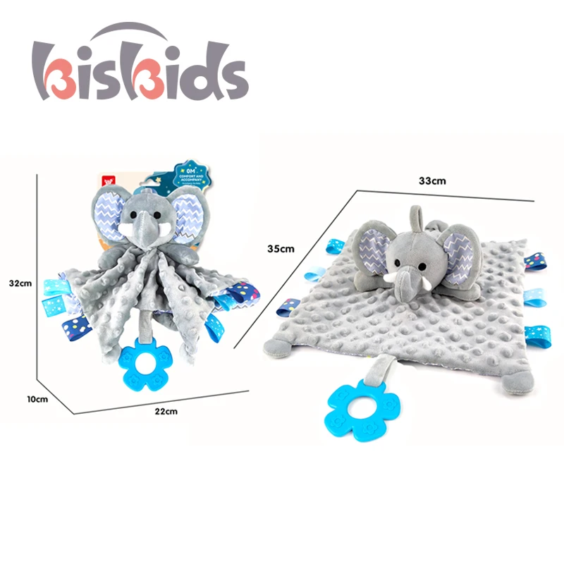 Soft Comfortable Stuffed Plush Cartoon Elephant Animal Saliva Towel Baby Security Blanket Sleeping Soothing Toy