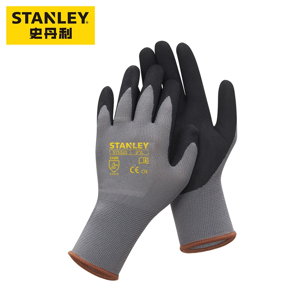 Safety Gloves Comfortable 15 Gauge Grey Polyester Nitrile Scrub Handling Anti-slip Wear Protective Gloves Work Breathable