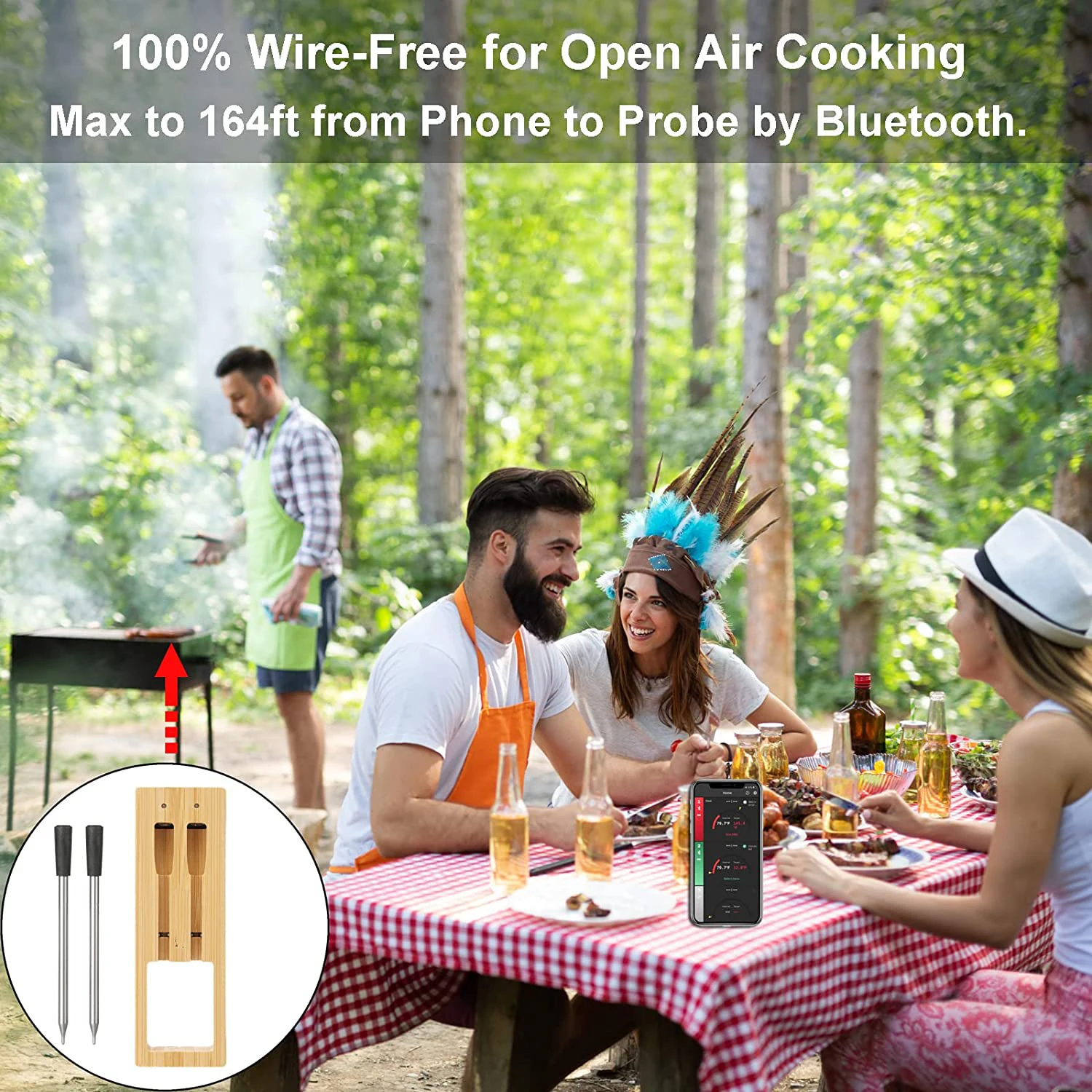 LED Wireless Repeater 2000mAh Power Bank 80M Range Long Extension Wireless Transmitter to support Meat Thermometer