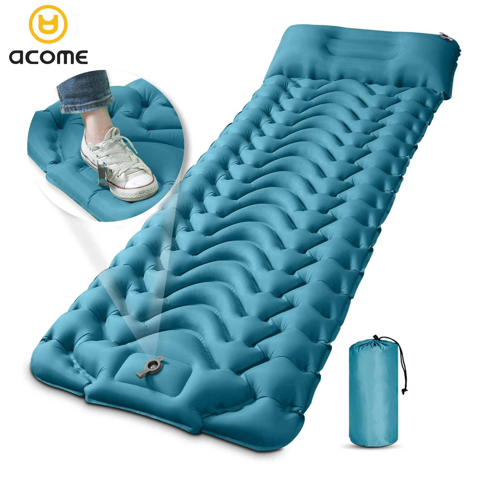 Acome Rts Camping Backpacking Compact Ultralight Sleeping Air Pad Insulated Inflatable Camping Mat Sleeping Pad With Pillow